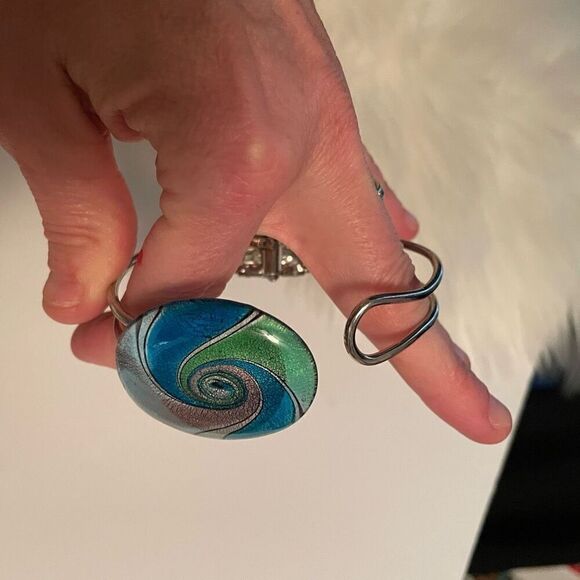 Dichroic Glass Bracelet Silvertone Hinge - Picture 6 of 6